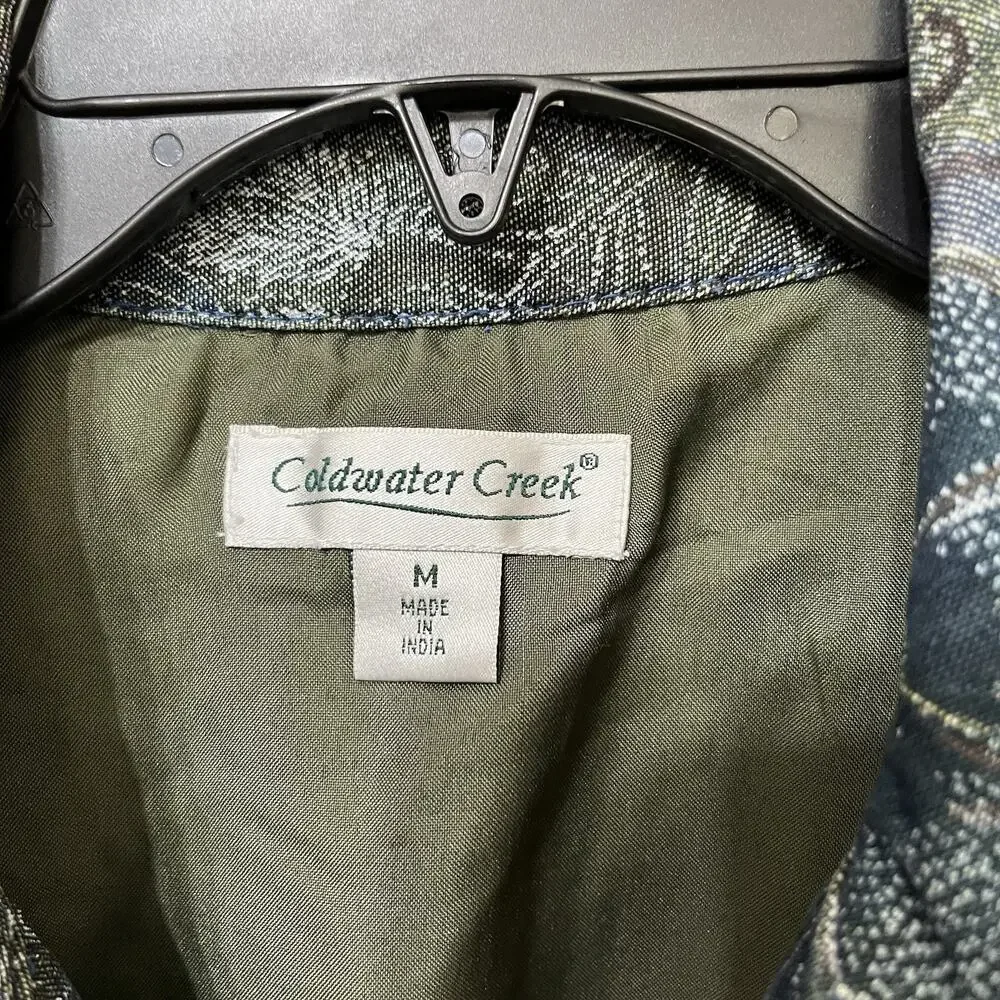 Coldwater Creek Women's‎ Lined Jacket Sz Medium Denim Floral Top Stitching Zip